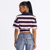 Contrast Color Stripe Lapel Top GSBW-Q26TP095