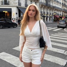 Solid Color Mesh V Neck T Shirts LJSF-T6521800H