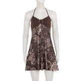 Print Halterneck Ruched Mini Dress GPKJ-MR49640