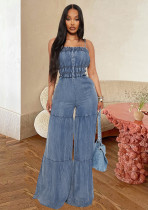 Fashion Spaghetti Straps Denim Jumpsuit LX-8610