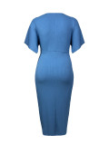 Plus Size Solid Color Tie Up Maxi Dress GAWE-6767
