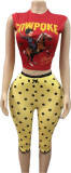 Print Sleeveless Top Polka Dot Fifth Pants Suit GNJF-2388