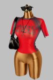 See Through Print Short Sleeve Tops YWXS-XS-Q23TP410-K25L989