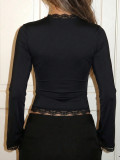 Lace Patchwork Deep V Neck Top YWXS-K26L2390