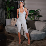 Stripe Halterneck Backless Two Piece Pants Set XMCS-CS061615