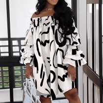 Plus Size Print Off Shoulder Midi Dress YMEF-59117
