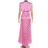 Polka Dot Print Sleeveless Maxi Dress XEF-K6D10158A