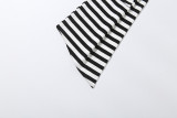 Stripe Long Sleeve T Shirt Short 2 Piece Set XEF-K6S13039A