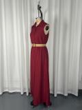 Solid Color Sleeveless Wide Leg Jumpsuit(With Belt) GWDS-260504