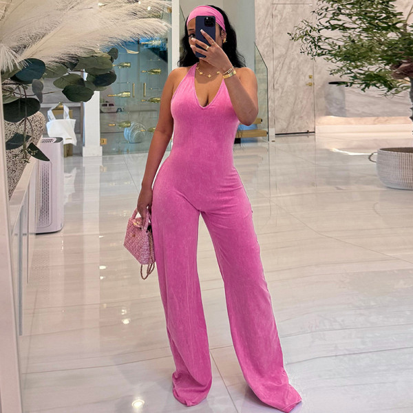 Sleeveless Halterneck Print Jumpsuit(With Hairband) GSZM-D26JP243
