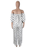 One Shoulder Polka Dot Print Two Piece Pants Set SHD-8502