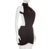 Sleeveless Halterneck Backless Ruched Mini Dress GSZM-J26DS292