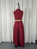 Solid Color Sleeveless Wide Leg Jumpsuit(With Belt) GWDS-260504