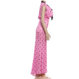 Polka Dot Print Sleeveless Maxi Dress XEF-K6D10158A