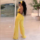Sleeveless Halterneck Print Jumpsuit(With Hairband) GSZM-D26JP243