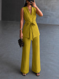 Sleeveless Tie Up Vest Two Piece Pants Set HNIF-YF401