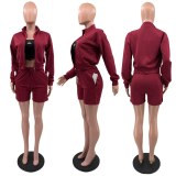 VIP1 Print Embroidery Long Sleeve 3 Piece Short Set QYLF-0187