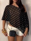 Polka Dot Print Slash Shoulder Tops GXIY-K26L2593