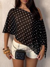 Polka Dot Print Slash Shoulder Tops GXIY-K26L2593