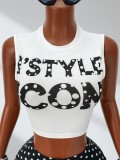 Letter Print Tank Top Polka Dot Pants Suit GHYX-TXY5463