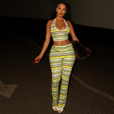 Stripe Print U Neck Halterneck Pant Suit GJYO-JS919186