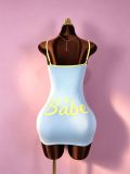 Letter Print Contrast Color Sling Mini Dress GTGE-MH1029