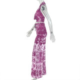 Loose Ruched Print Two Piece Pants Set GJYO-JS919197