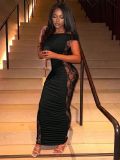 Lace Patchwork One Shoulder Maxi Dress GHYX-TXY5454