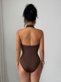 Deep V Neck Solid Color Bodysuit GXIY-K26L2382