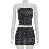 Polka Dot Print Tube Top Mini Skirt 2 Piece Set GDSF-D26ST233