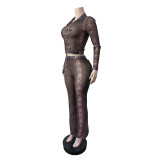 Mesh Print Long Sleeve Two Piece Pants Set MEM-88710