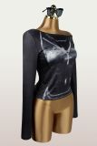 Print Slash Neck Long Sleeve Tops GXIY-K25L1366