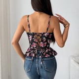 Floral Print Irregular Ruffle Sling Tank Top GPBY-VE8483