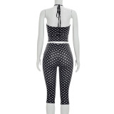 Polka Dot Print Sleeveless Top Seventh Pants Suit GDSF-D26ST222