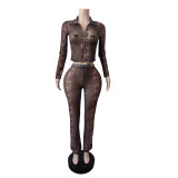 Mesh Print Long Sleeve Two Piece Pants Set MEM-88710