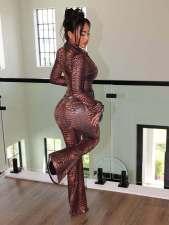 Mesh Print Long Sleeve Two Piece Pants Set MEM-88710