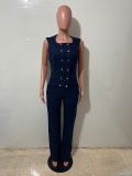 Fashion Loose Denim Sleeveless Jumpsuit LX-3591