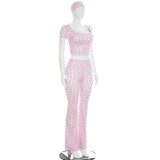 Polka Dot Print Short Sleeve Two Piece Pants Set(With Hairband) GDSF-D26ST239