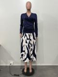 Long Sleeve Knits Top Print Skirt 2 Piece Set OD-8758