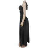 Halterneck Hollow Out Satin Split Maxi Dress BY-7762