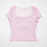 Polka Dot Print Short Sleeve Two Piece Pants Set(With Hairband) GDSF-D26ST239