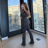 Polka Dot Print Short Sleeve Two Piece Pants Set(With Hairband) GDSF-D26ST239