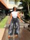 Plus Size Irregular Patchwork Print Jeans GYLN-8091