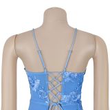 Sexy Print Mesh Spaghetti Straps Maxi Dress BY-7710