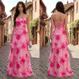 Sexy Print Mesh Spaghetti Straps Maxi Dress BY-7710
