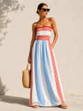 O Neck Stripe Print Tube Top Dress GQLK-6683