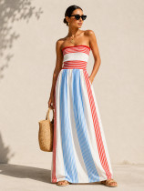 O Neck Stripe Print Tube Top Dress GQLK-6683