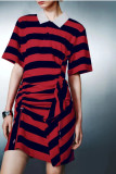 Contrast Color Stripe Lapel Midi Dress GQLK-KG6688