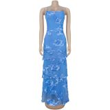 Sexy Print Mesh Spaghetti Straps Maxi Dress BY-7710