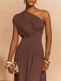 Single Shoulder Ruched Maxi Dress GQLK-KG6622